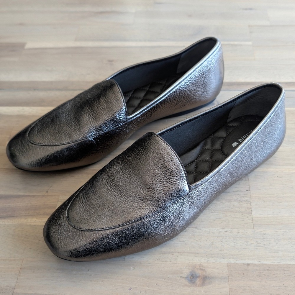 Birdies The Starling Metallic Pewter Leather Loafer Flats Women's Shoes Size 9.5